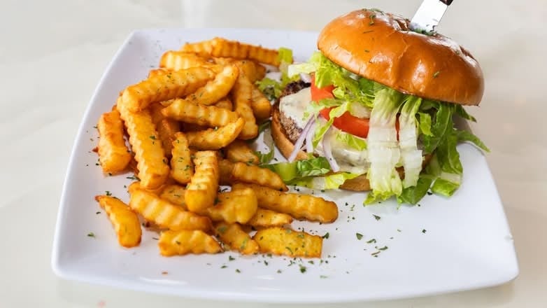 Classic American Burger with Fries.